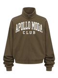 Collegiate Oversized Full-Zip Sweatshirt in Olive Green