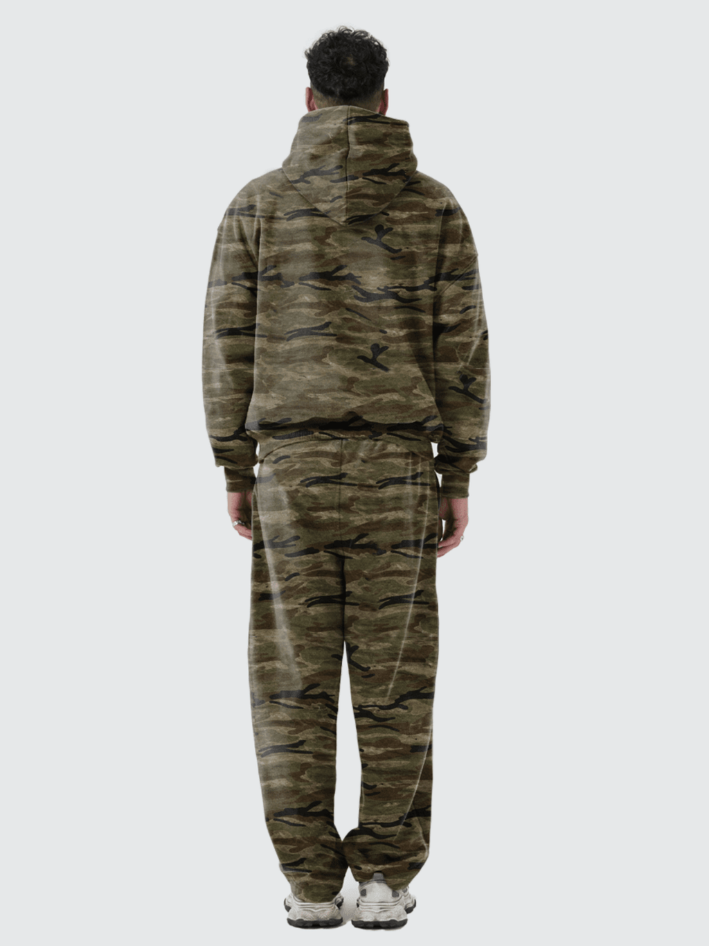 Camo Oversized Heavyweight Curved-Leg Sweatpants in Olive Green