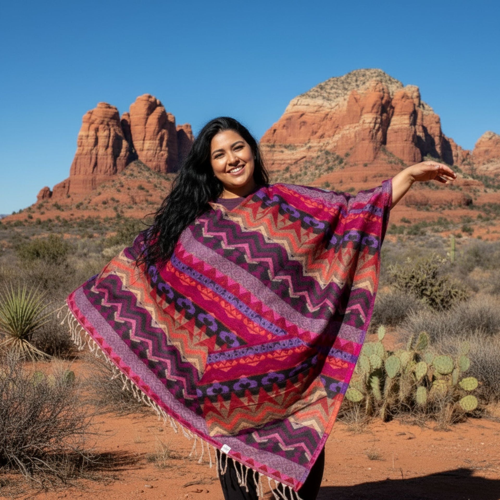 Nanda Hooded Poncho: Warm Wool Blend Boho Style Outerwear