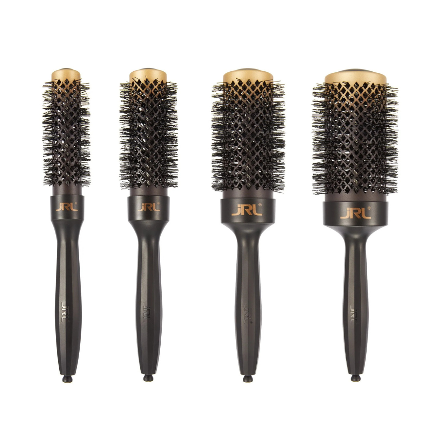 Set of four JRL mixed bristle round brushes in various sizes for professional hair styling