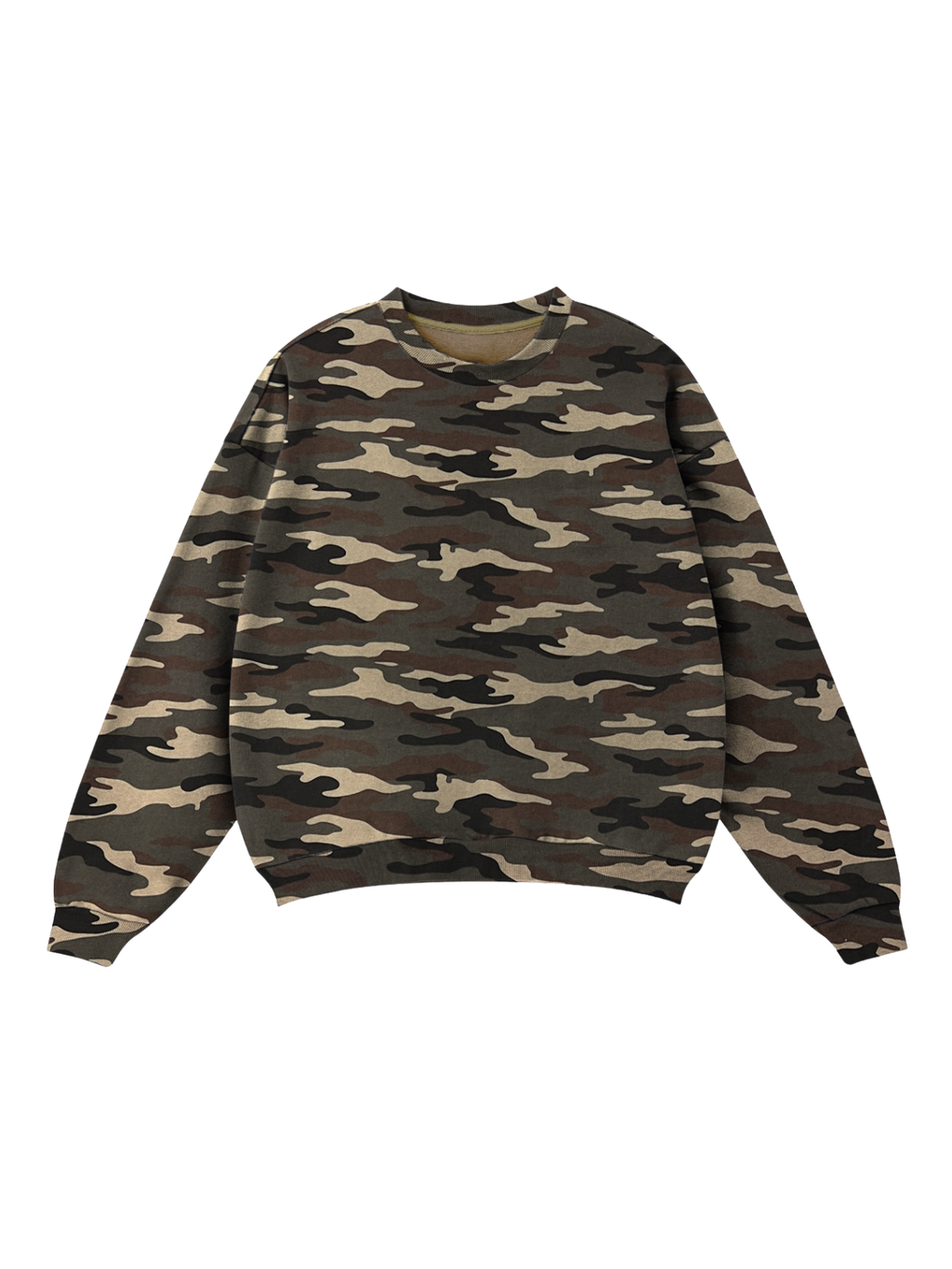 Camo Print Oversized Crewneck Sweatshirt in Olive Green