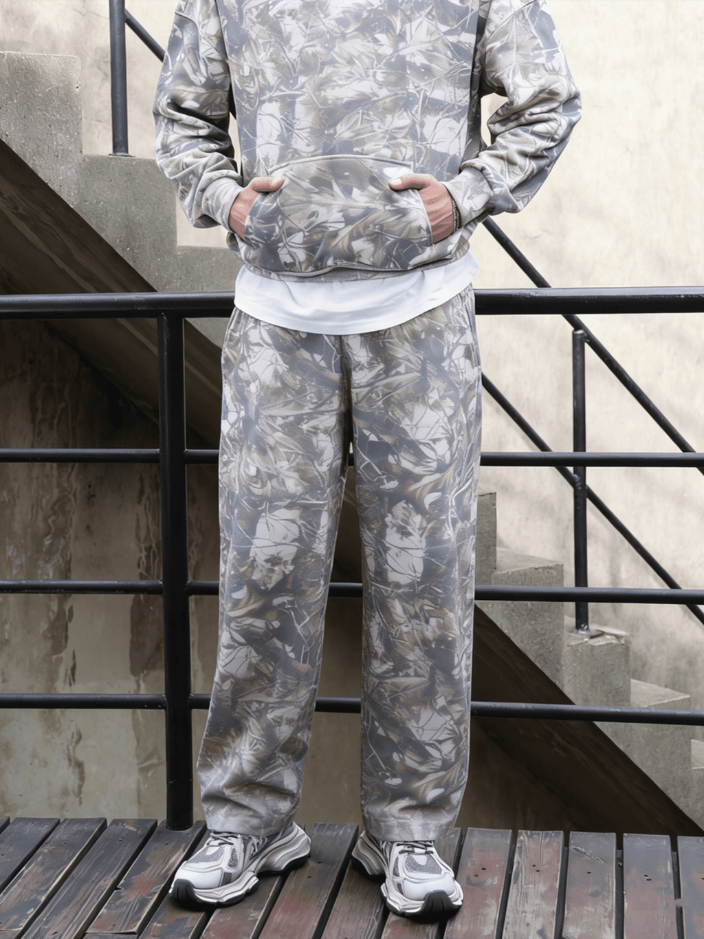 Oversized Heavyweight French Terry Open-Hem Sweatpants in Camo