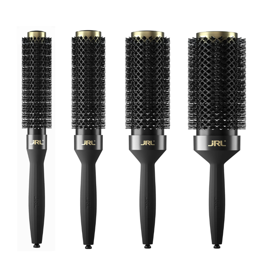Set of four JRL extra-long round hair brushes in varying barrel sizes for professional styling