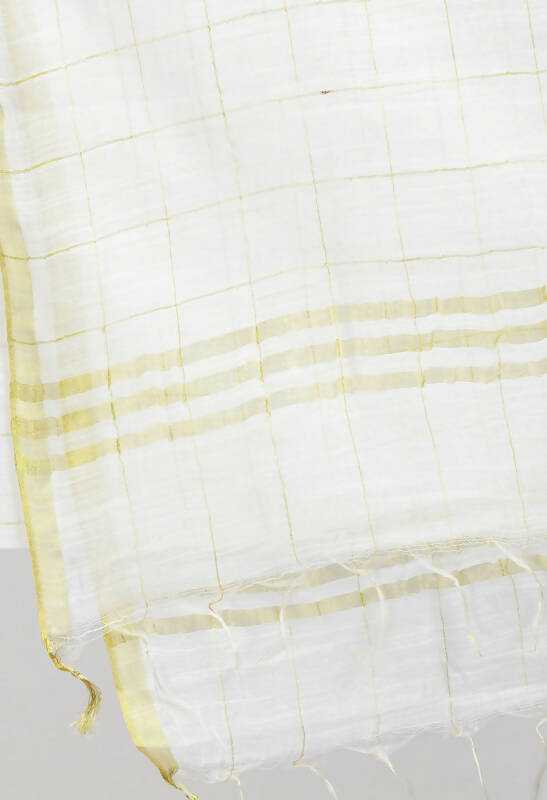White Cotton Dupatta with Traditional Zari Box Detail