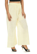 Off white cotton palazzo pants with intricate Chikankari work and drawstring waist