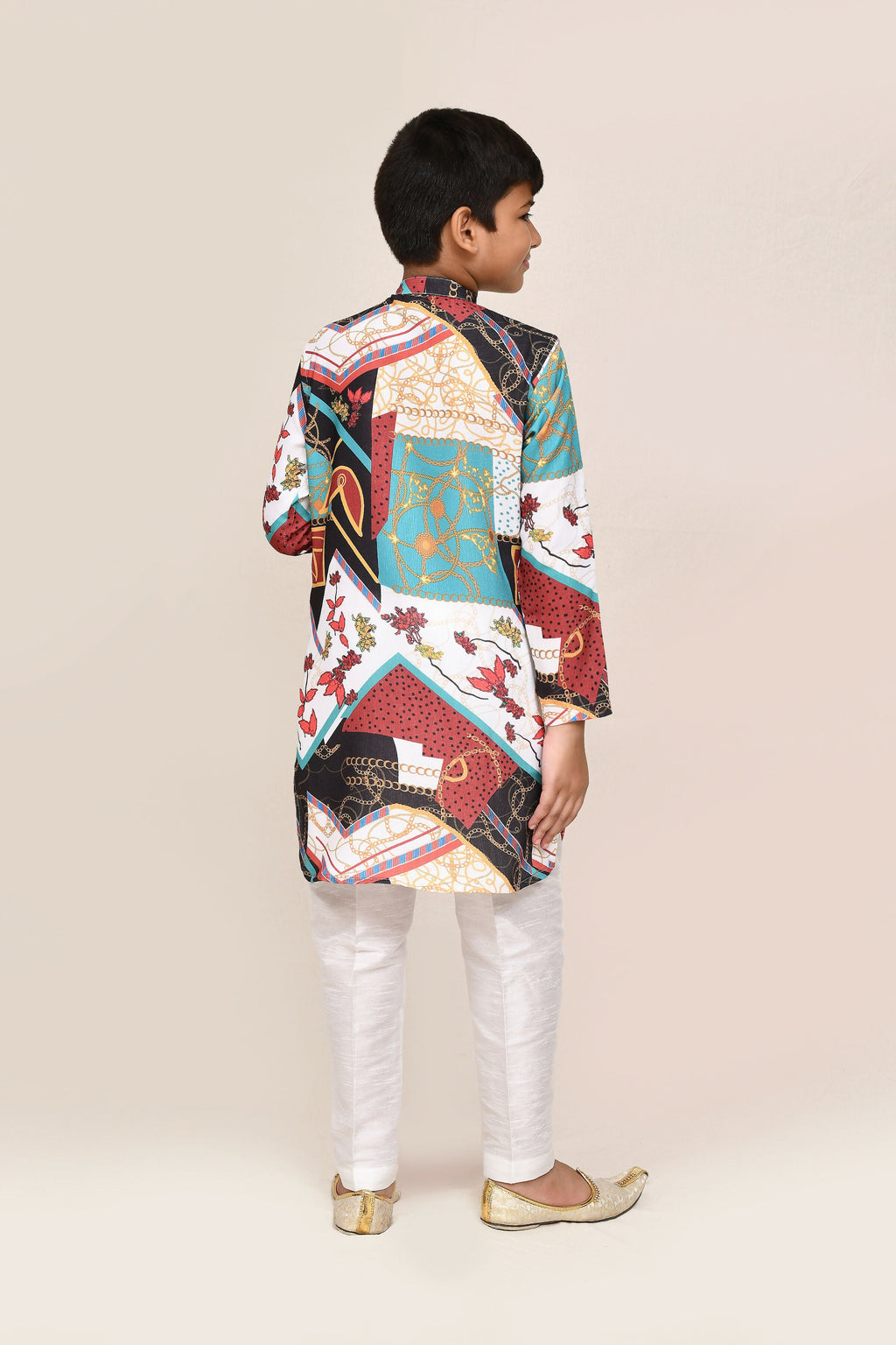 Men's Multicolor Abstract Print Cotton Silk Kurta with Pants