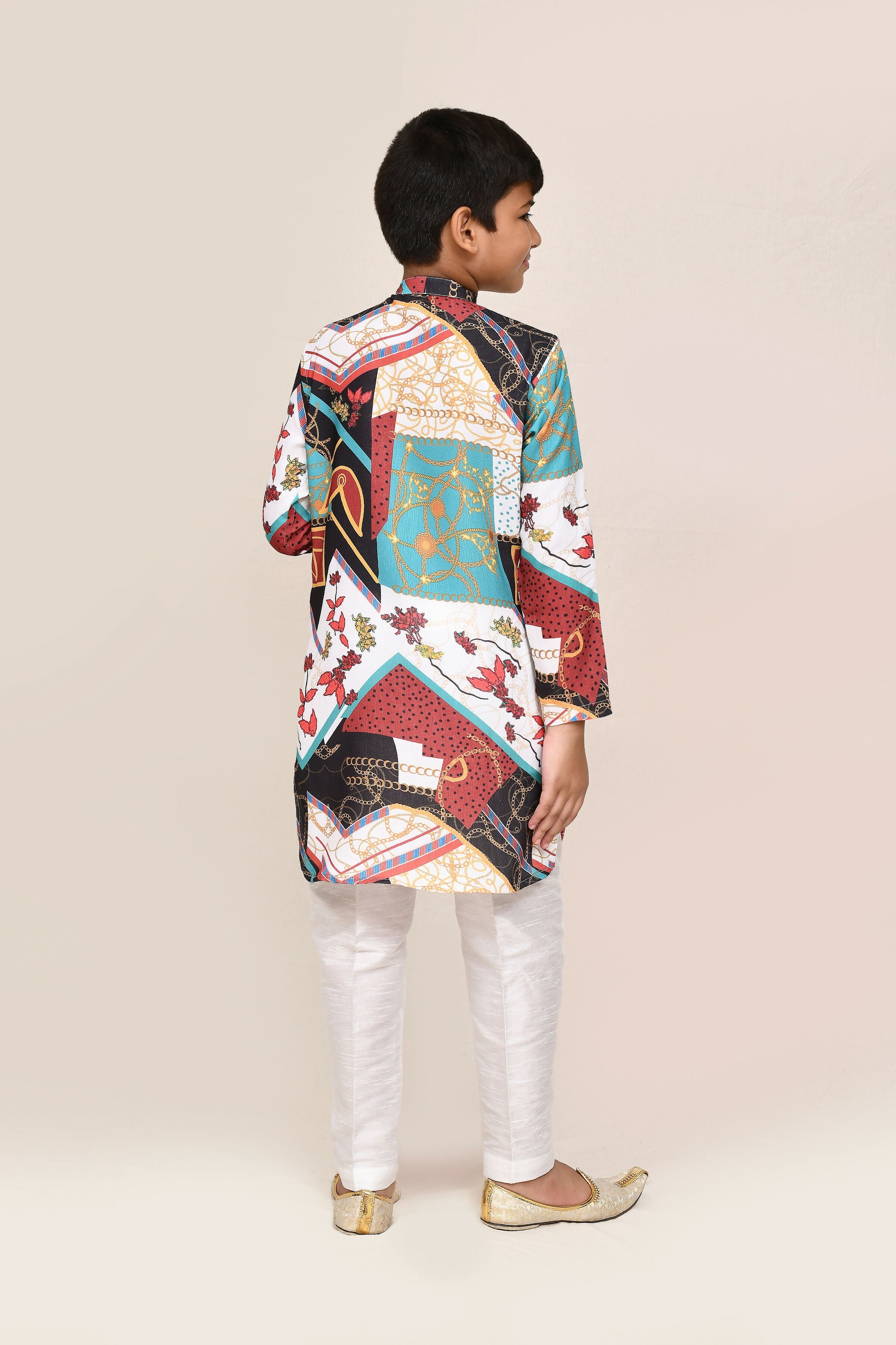 Men's Multicolor Abstract Print Cotton Silk Kurta with Pants