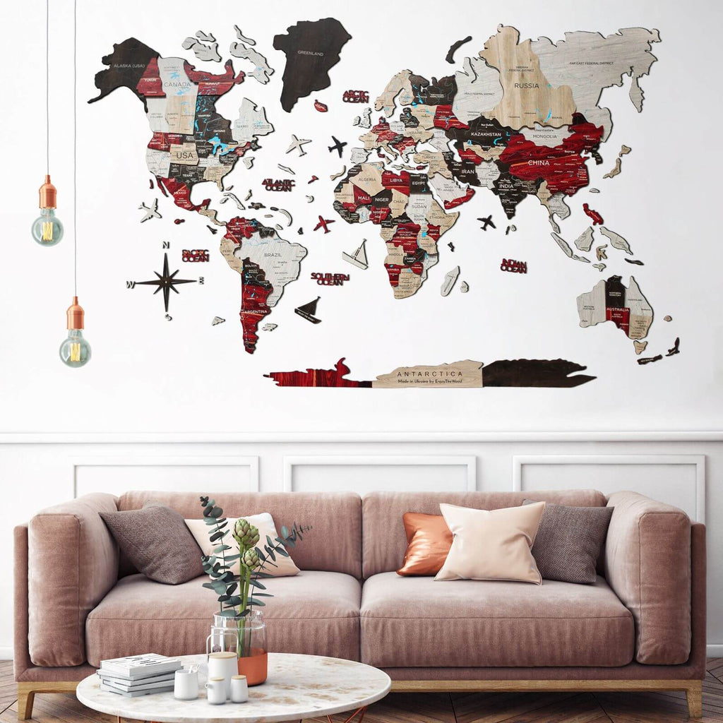 3D Luminous Colored Wooden World Map Urban Collection