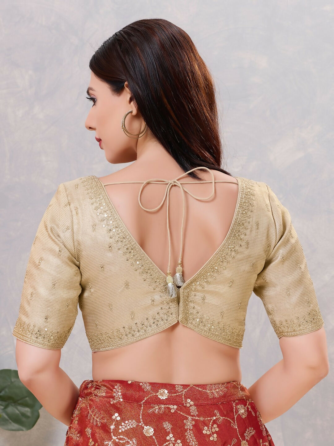 Women's Light-Gold Silk Stitched Blouse – Elegant Festive Top