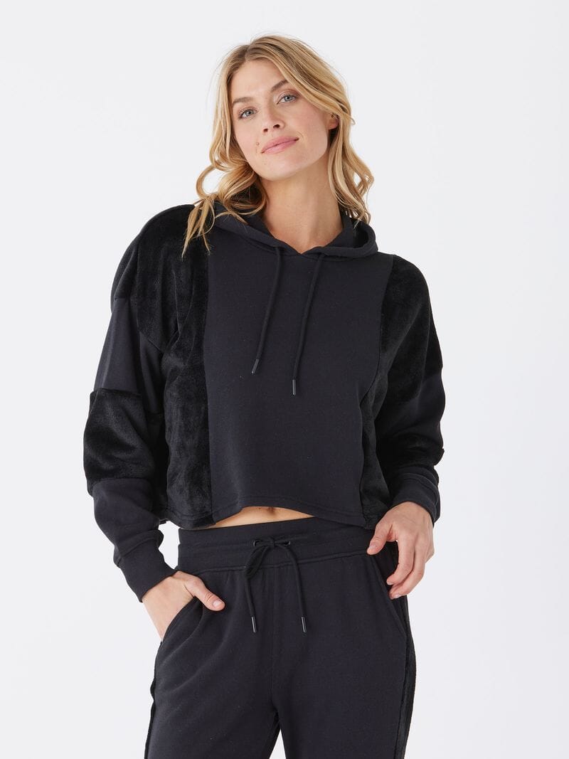 Women's Fleece Sherpa Pullover Hoodie in Black