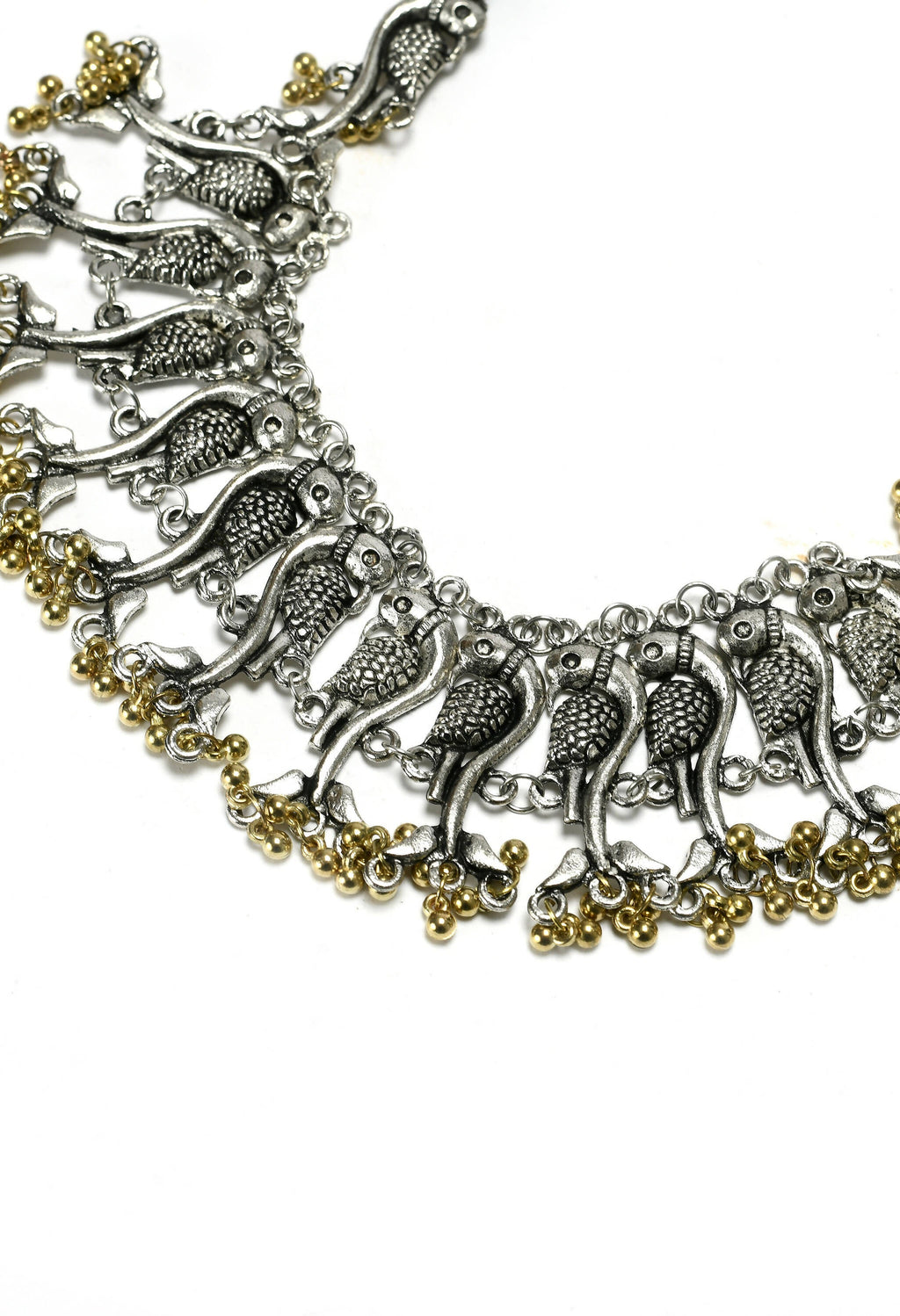 Oxidised Silver-Plated Peacock Choker Necklace for Ethnic Wear