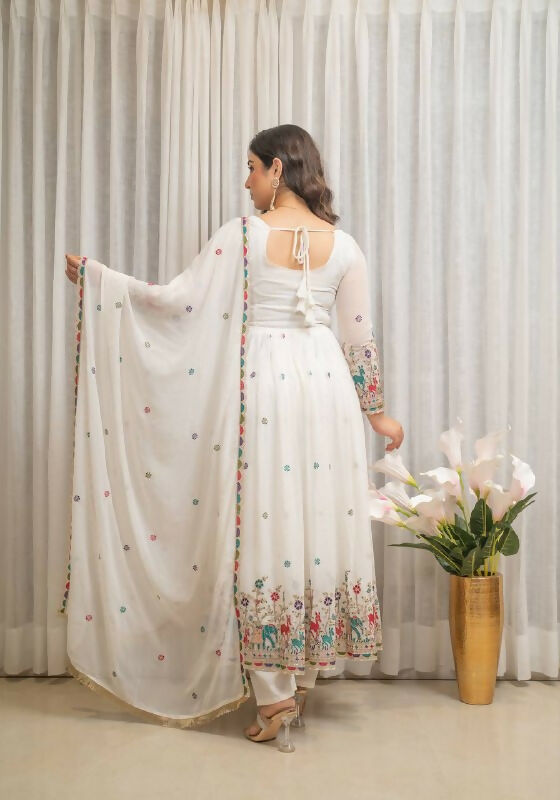 White Georgette Sequence Embroidery Readymade Kurta Set