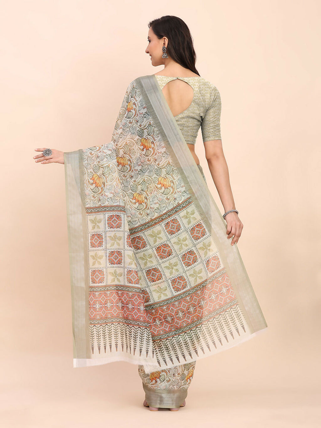 Shree Shyam Fashion Linen Cotton White Saree