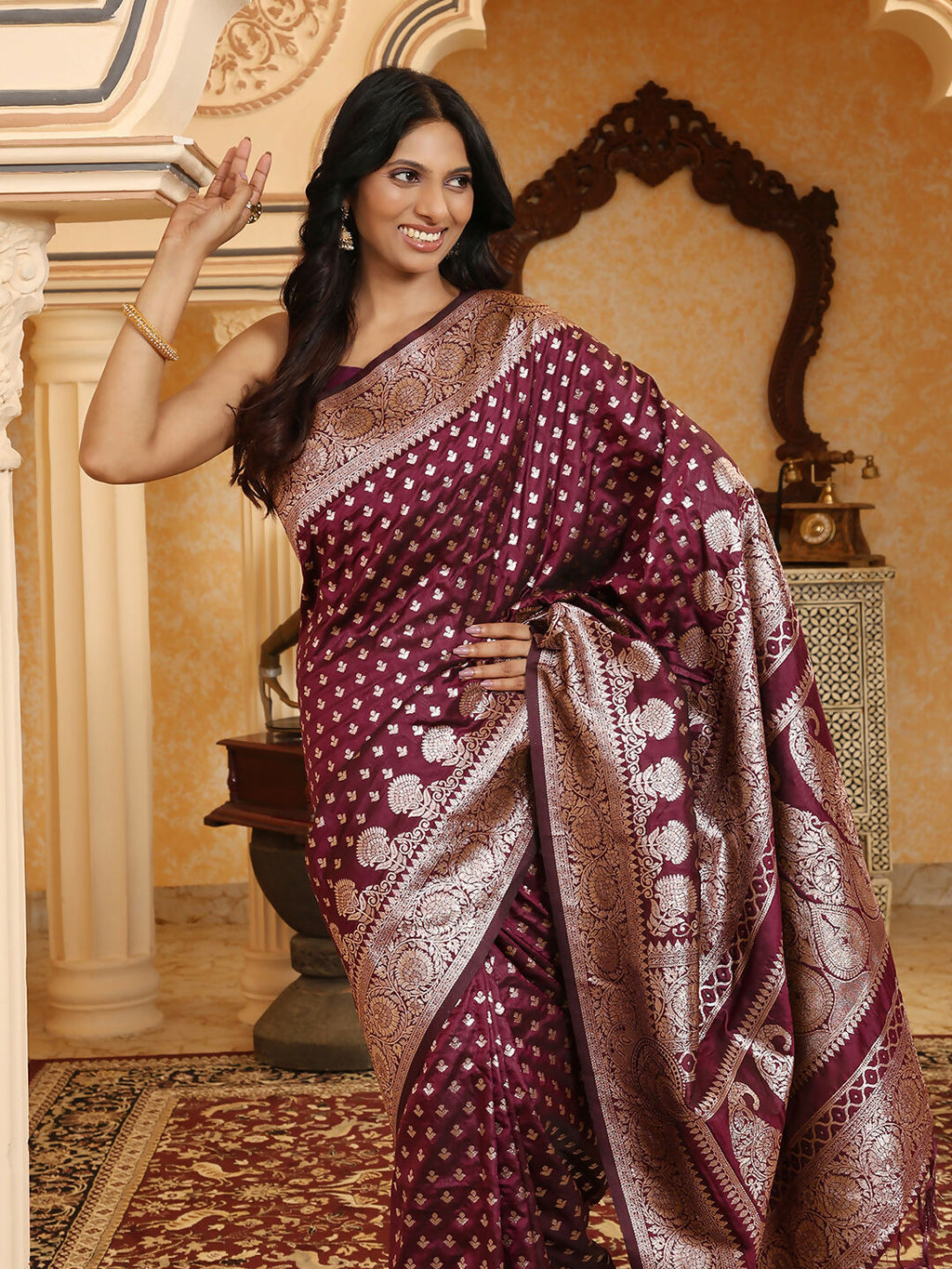Royal Purple Banarasi Silk Saree with Blouse Piece