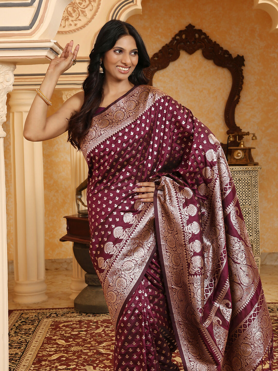 Royal Purple Banarasi Silk Saree with Blouse Piece