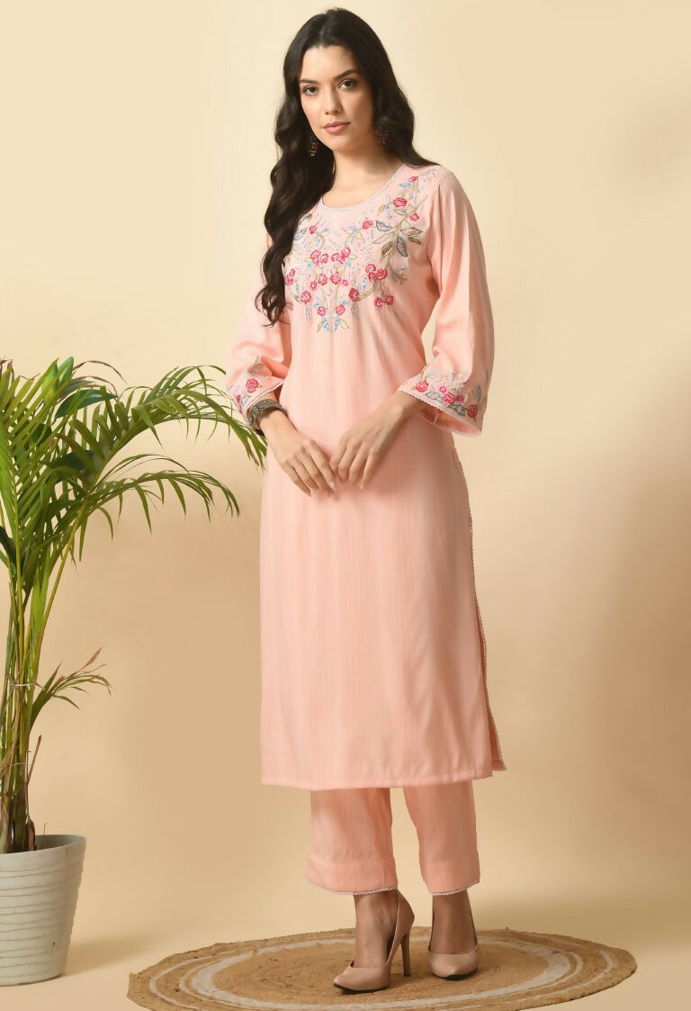 Peach Cotton Rayon Kurta Set - Soft Everyday Ethnic Wear
