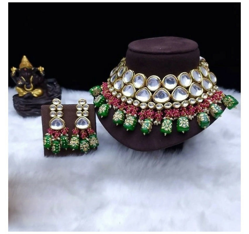 Handcrafted multicolor Kundan necklace set with gold plating