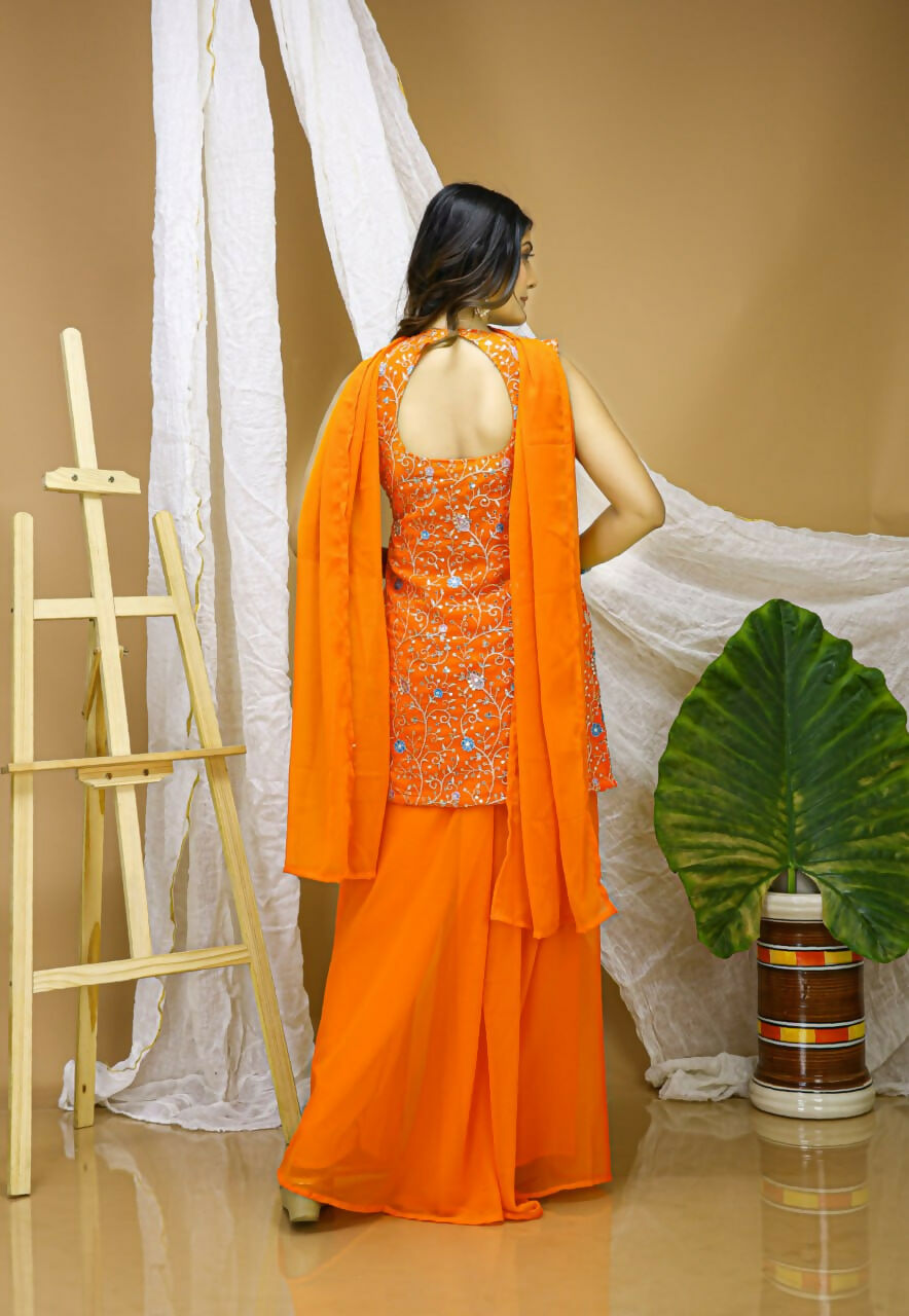 Orange Georgette Embroidered Sharara Set - Vibrant Festive Outfit