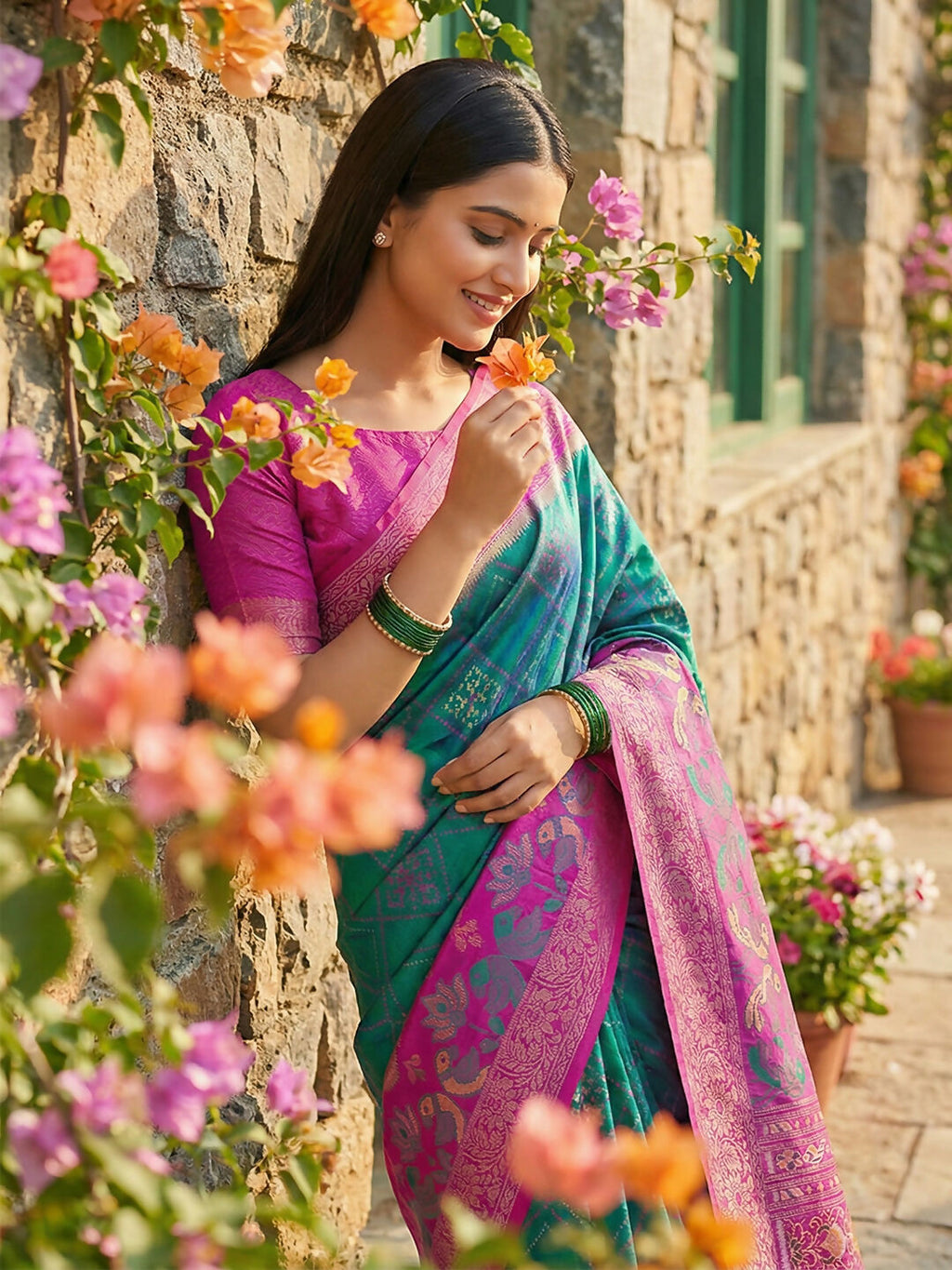 Sky Blue Pochampally Silk Saree with Traditional Pattern