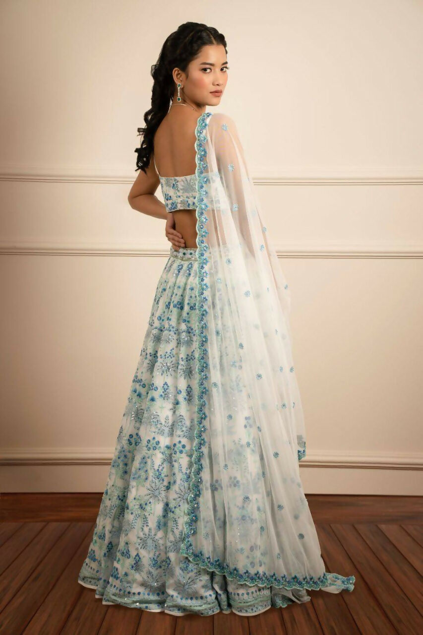 Sky Blue Faux Georgette Embroidered Lehenga Choli with Dupatta