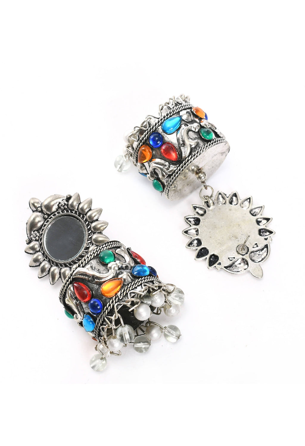 Multi-Color Kundan Oxidised Jhumka Earrings
