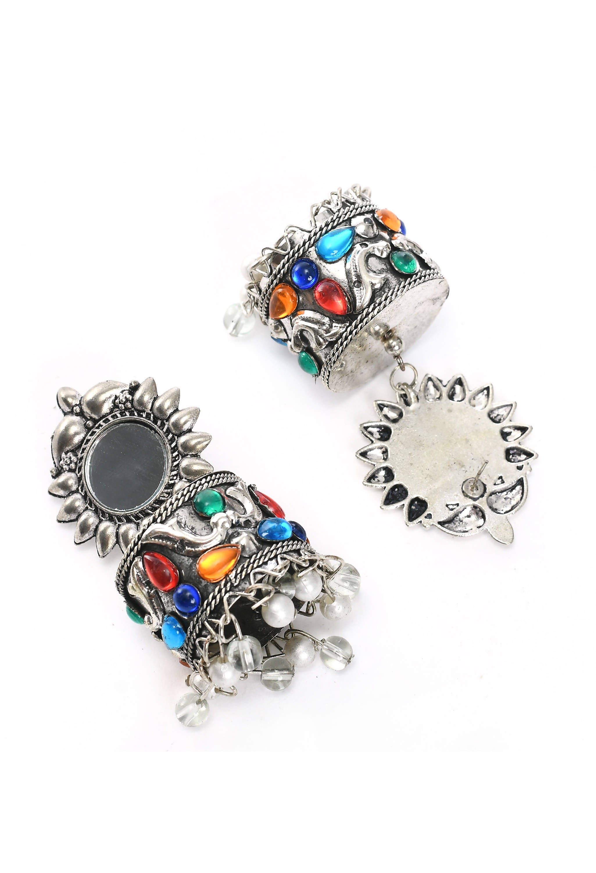 Multi-Color Kundan Oxidised Jhumka Earrings