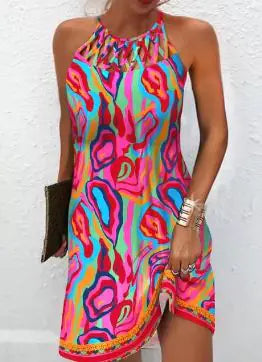 Women's Printed Sleeveless Hollow Neck Casual Summer Dress - Image 11
