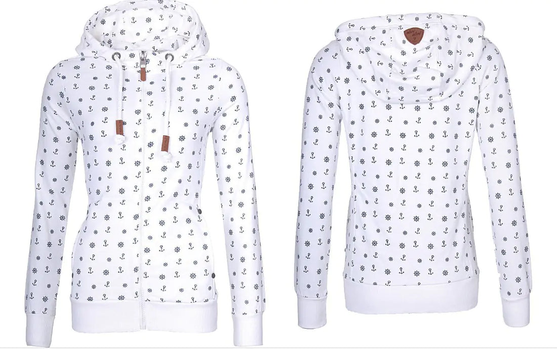 Women's Printed Zip Up Hooded Sweatshirt with Fleece Lining - Image 9