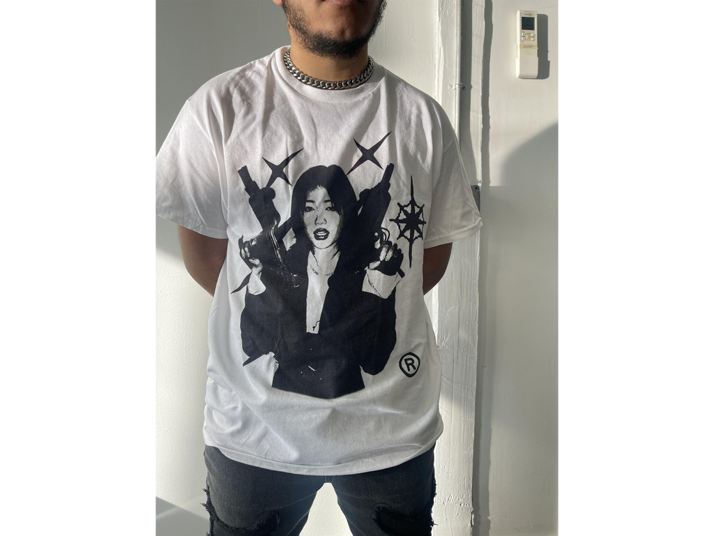 Twin Uzi Graphic Streetwear T-Shirt in Washed Black Cotton - Image 5