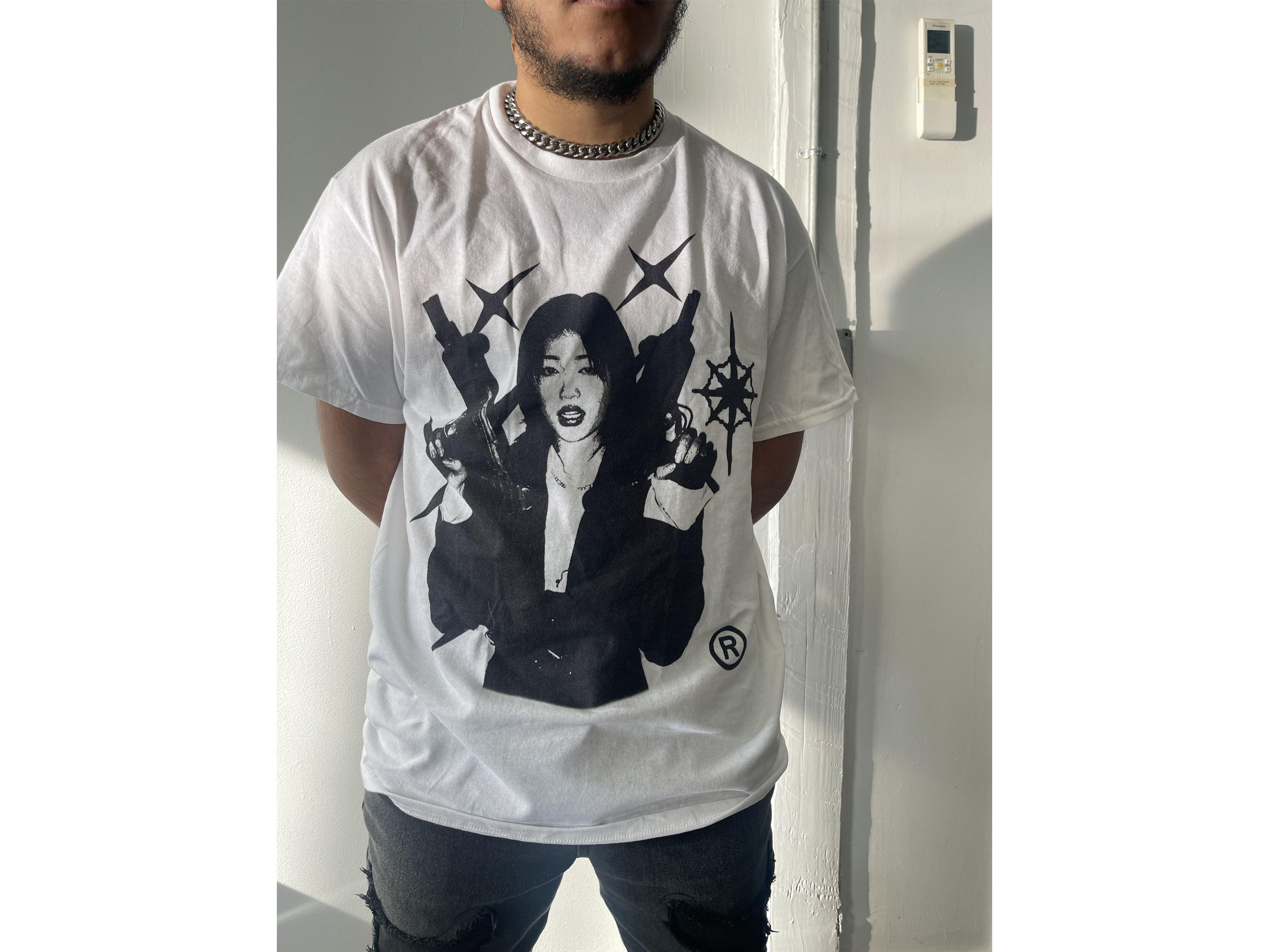 Twin Uzi Graphic Streetwear T-Shirt in Washed Black Cotton - Image 5