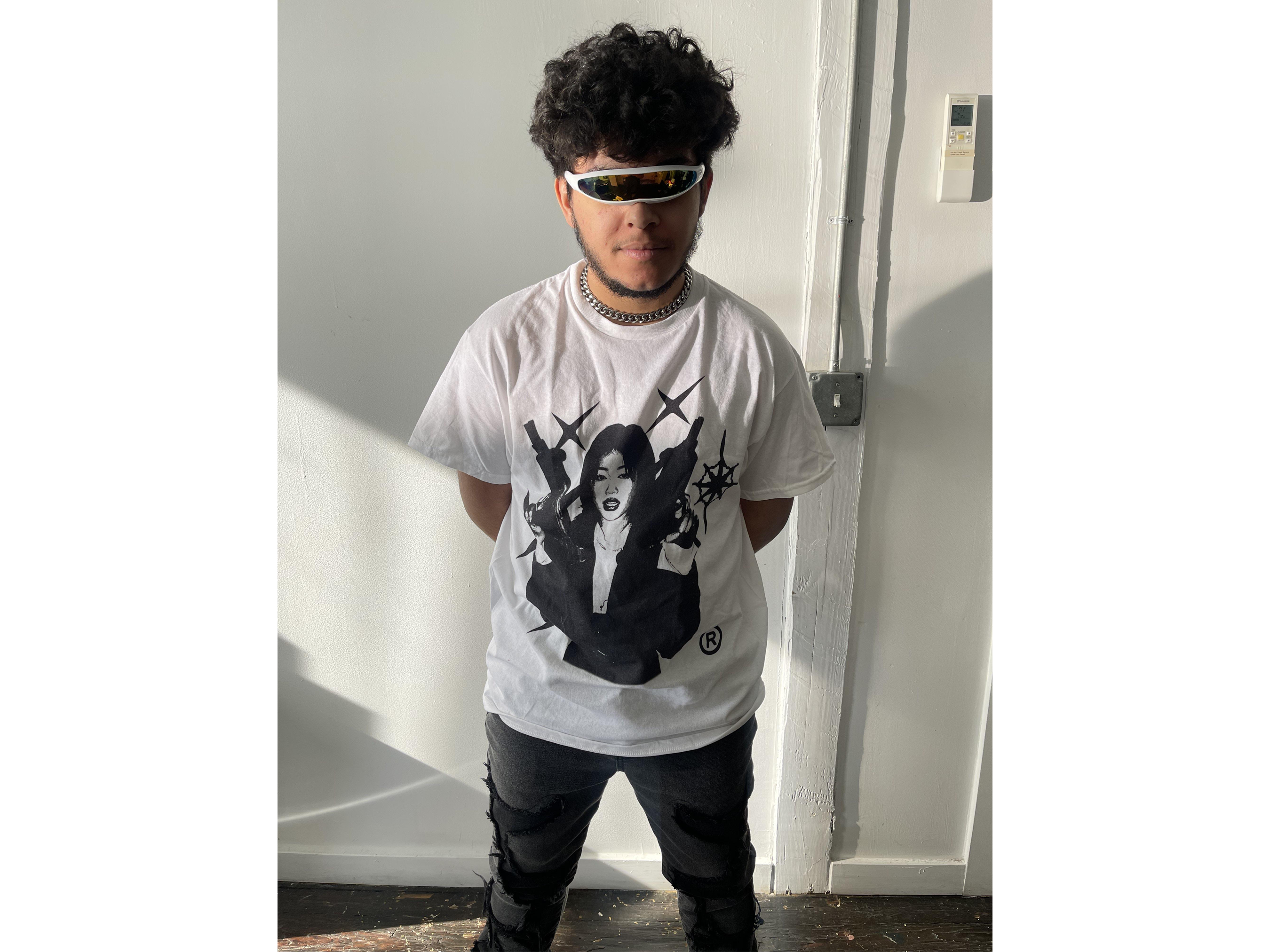 Twin Uzi Graphic Streetwear T-Shirt in Washed Black Cotton - Image 6