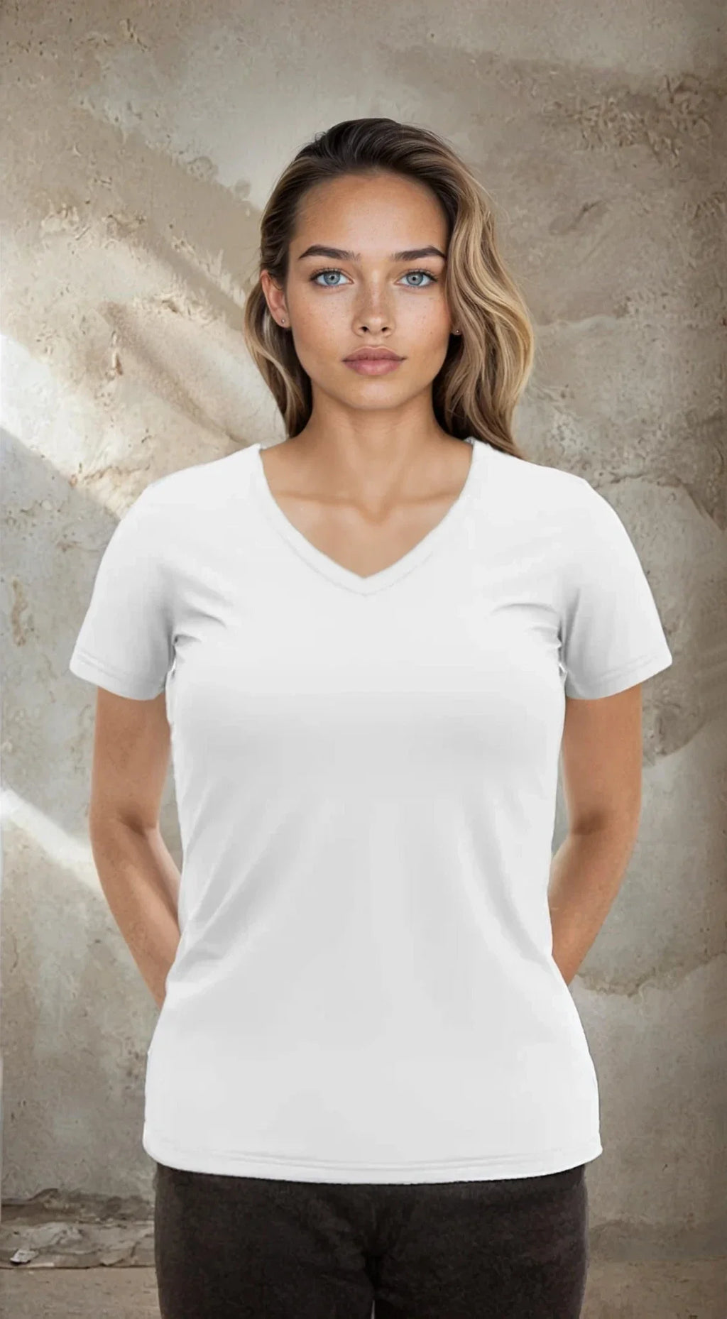Women's Classic White V-Neck T-Shirt Breathable Casual Tee - Image 2