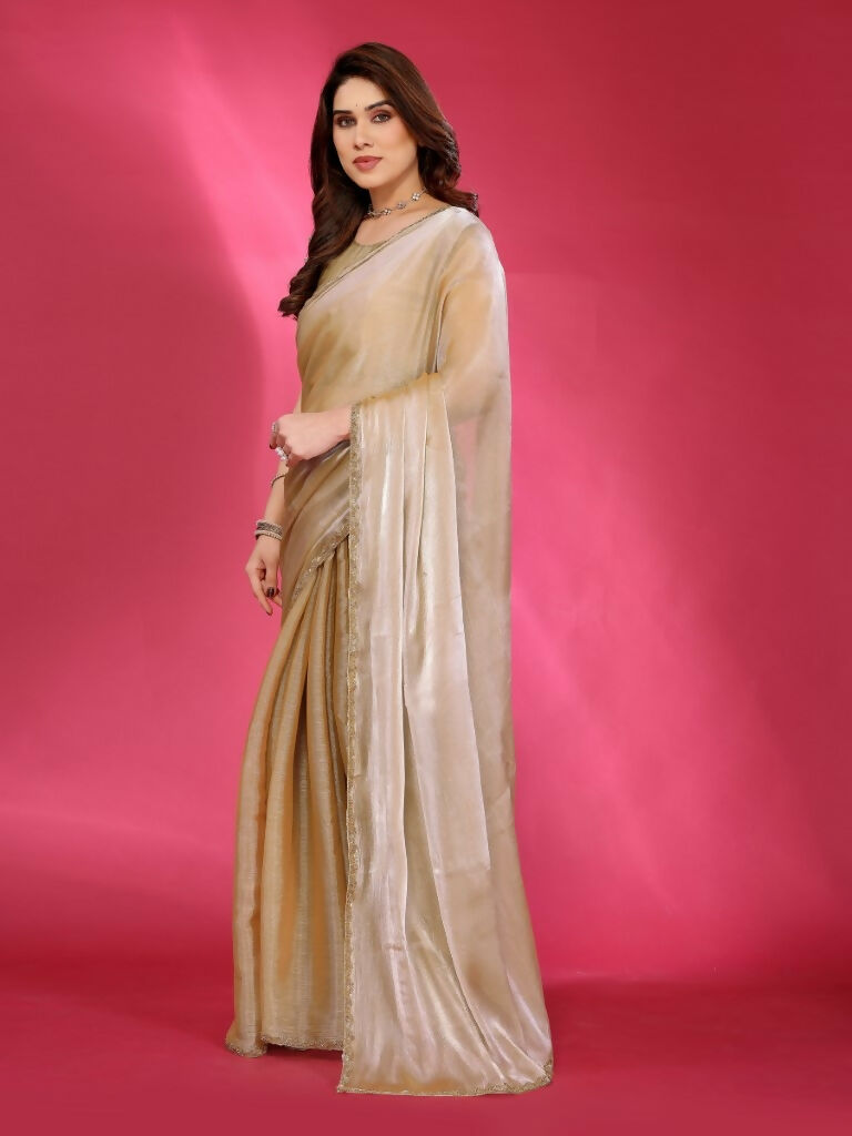 Bronze Jimmy Choo Fabric Saree with Delicate Lace Work