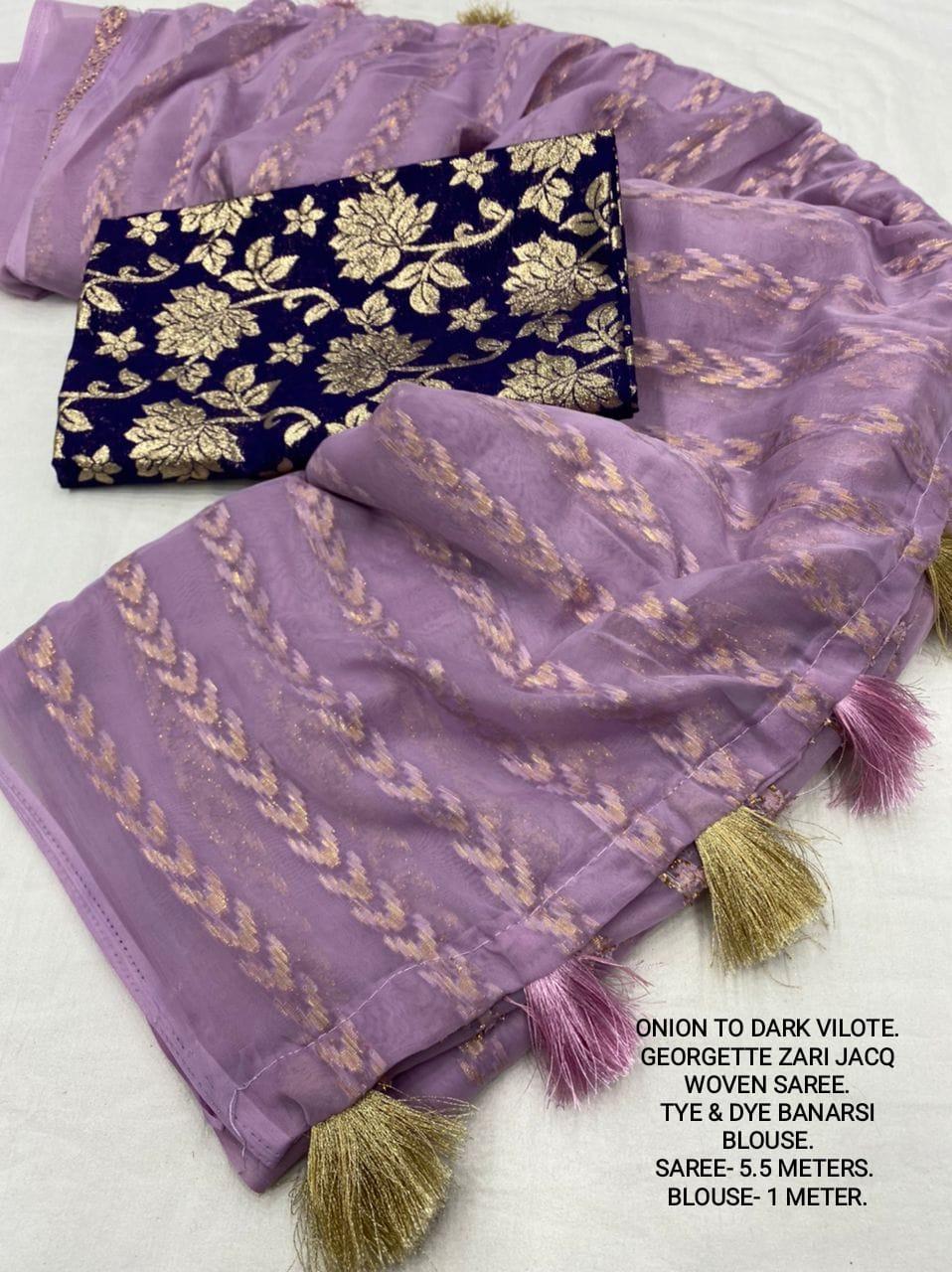 Onion Poly Crepe Tie and Dye Saree with Unstitched Blouse