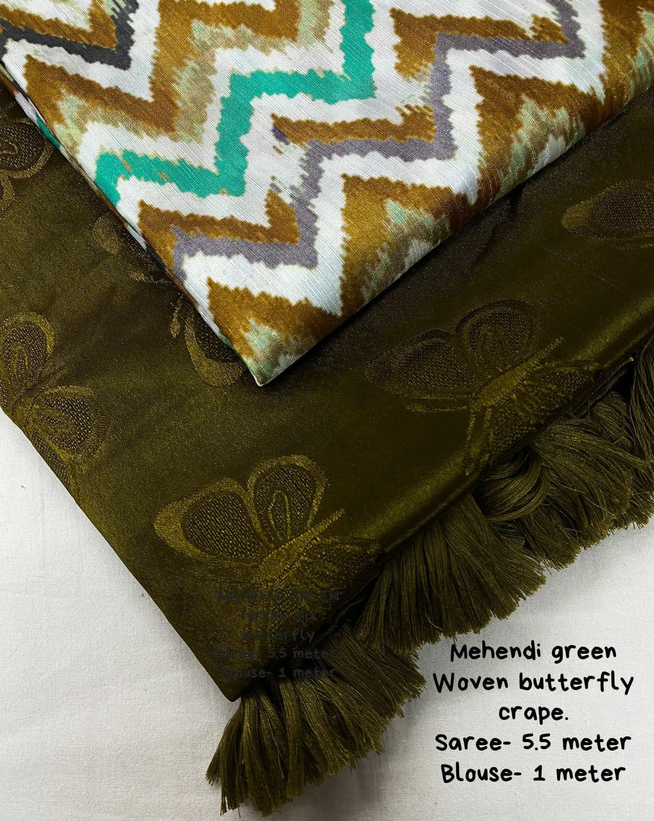 Mehndi Silk Blend Ethnic Motifs Saree with Unstitched Blouse - Hiral Fashion