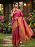 Lite Pink silk blend saree with matching blouse piece draped elegantly.