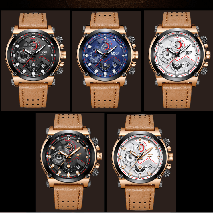 Modern Waterproof Quartz Watch with Genuine Leather Strap