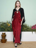 Luxurious black and maroon hand-embellished velvet gown