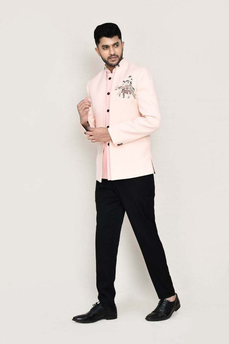 Peach Imported Polyester Open Prince Coat and Pant Set