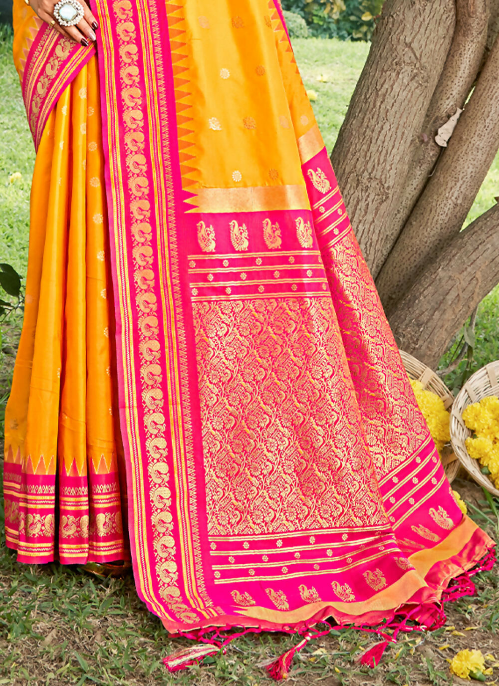 Yellow Soft Silk Saree with Matching Blouse Piece