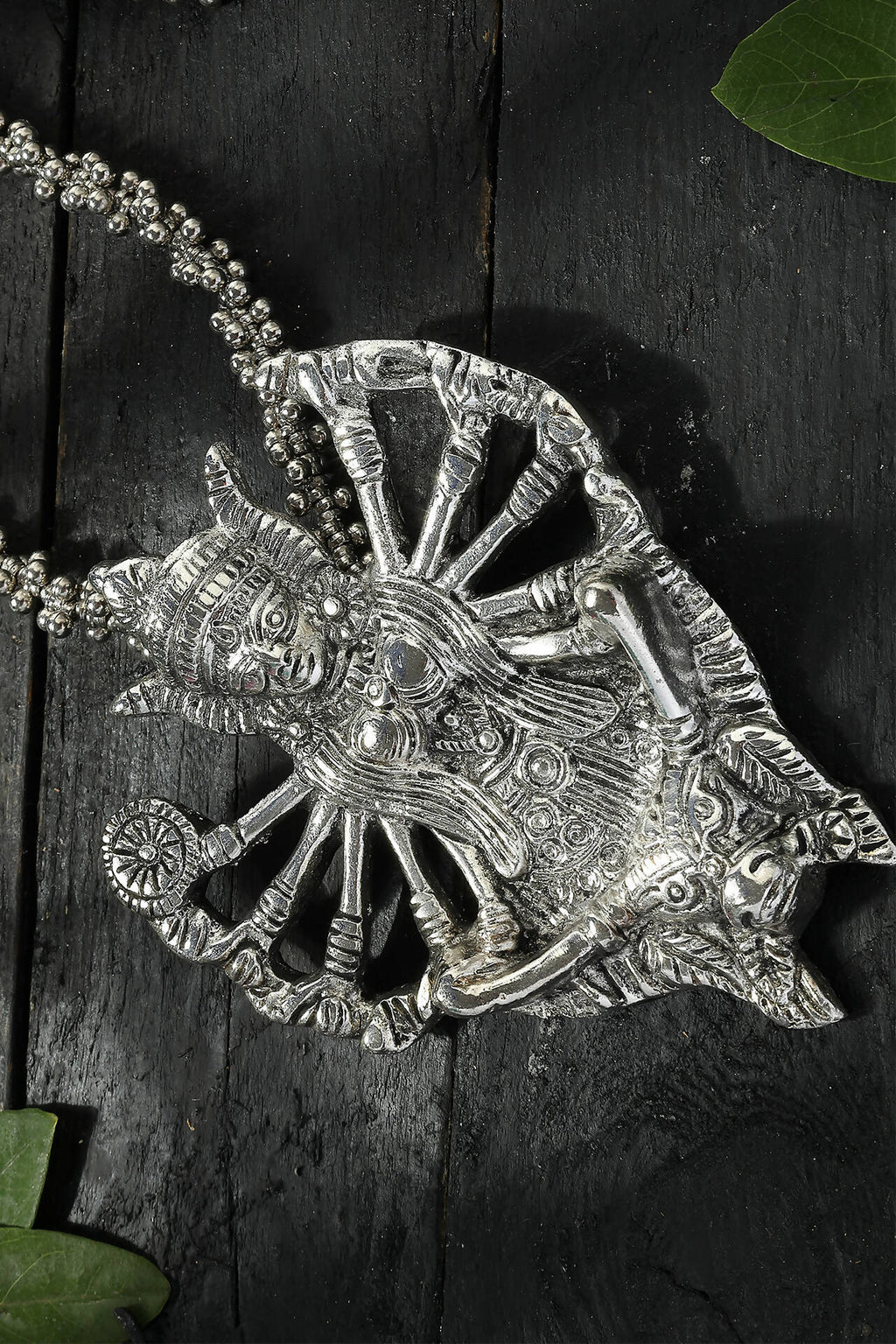 Kaali Mata Long Necklace in Oxidised Silver-Plated Brass