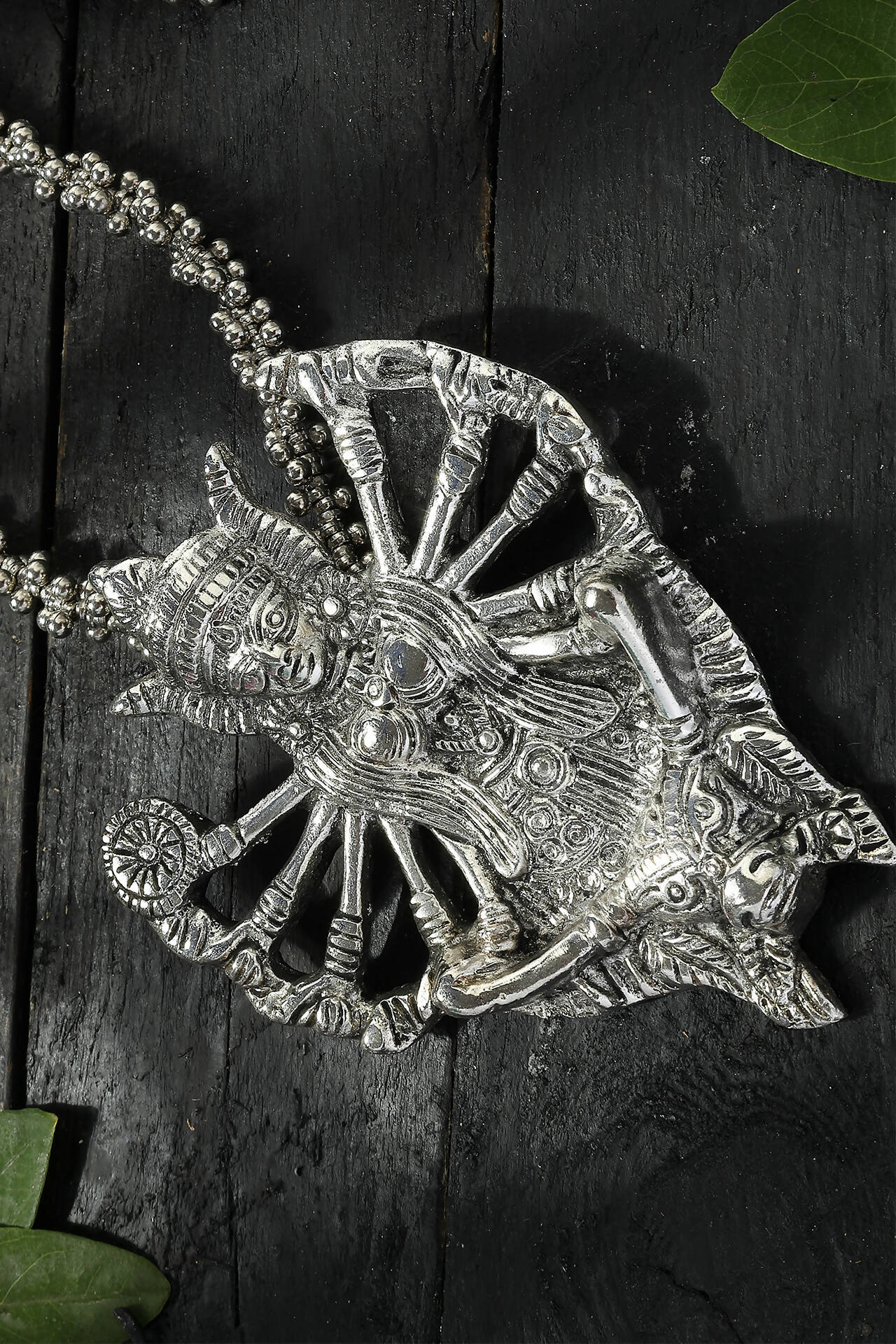 Kaali Mata Long Necklace in Oxidised Silver-Plated Brass