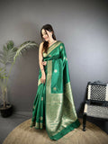 Green floral jacquard woven cotton silk banarasi saree