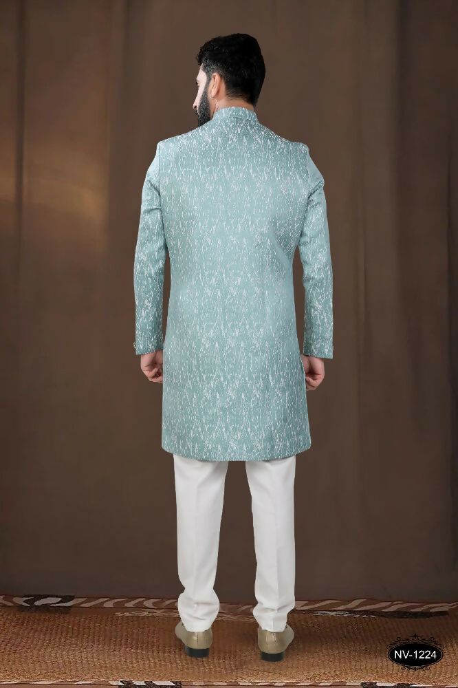 Boys' Green Woven Jacquard Kurta and Pyjama Set