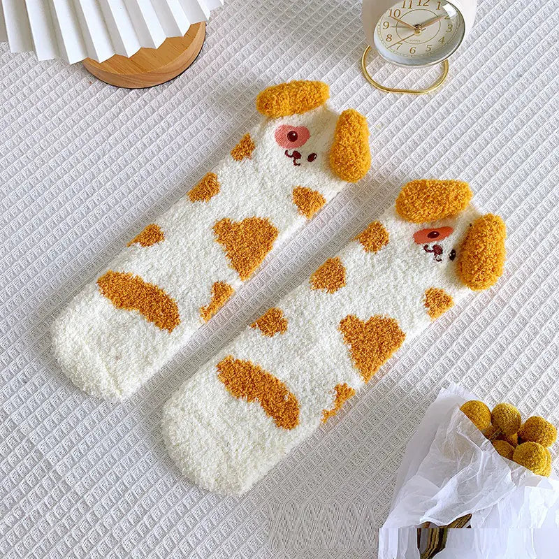 Thick Coral Fleece Warm Mid-Tube Sleeping Socks for Women