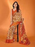 Vibrant Orange Kota Doria printed saree with breathable checkered fabric