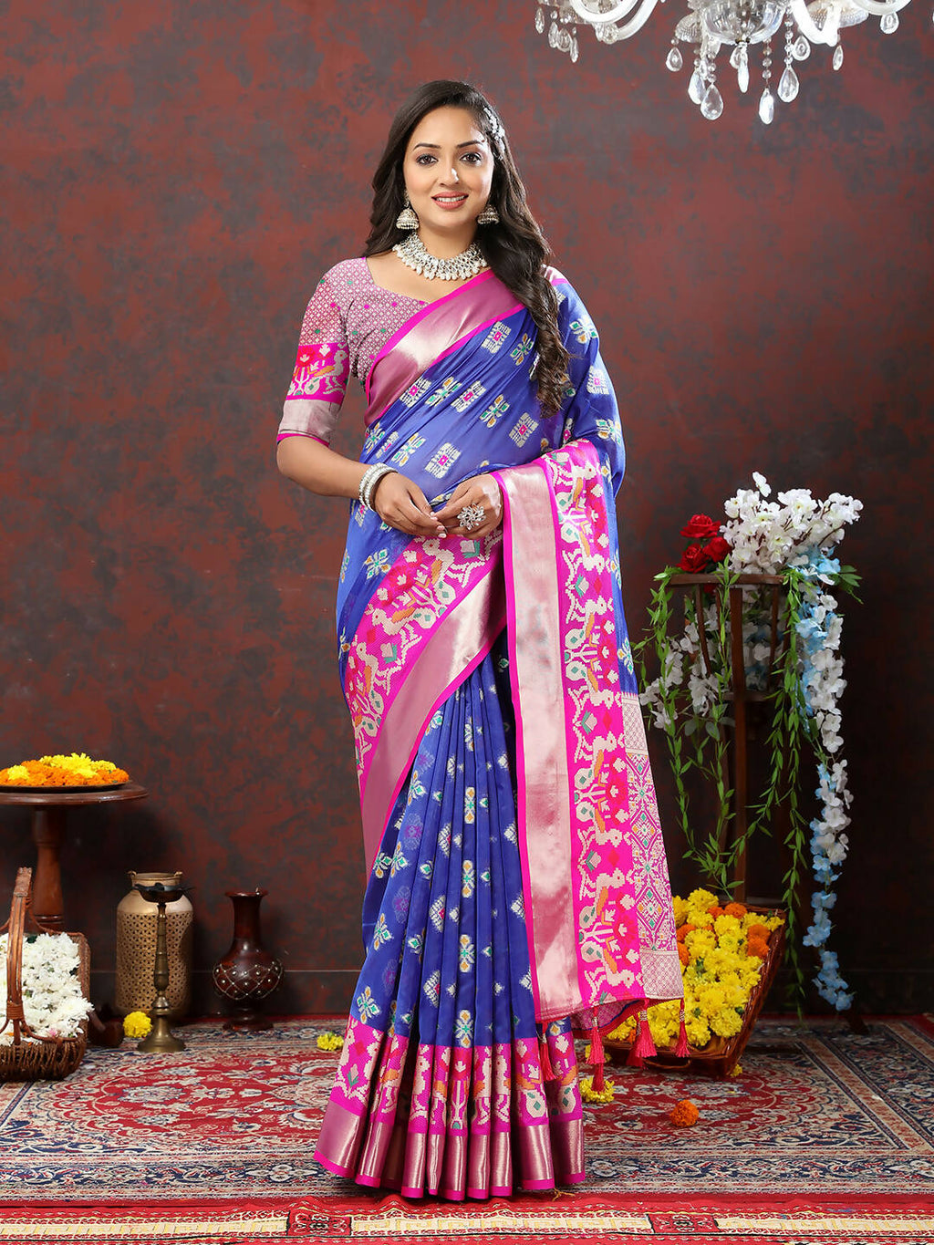Blue Organza Silk Saree with meenakari weaving design