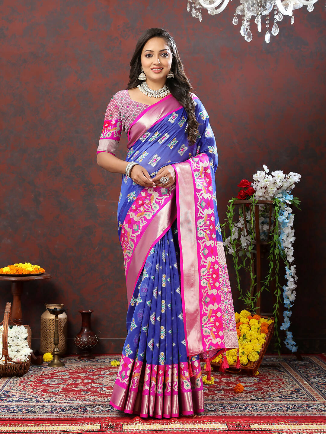 Blue Organza Silk Saree with meenakari weaving design