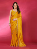 Yellow Jimmy Choo fabric saree with decorative work lace border