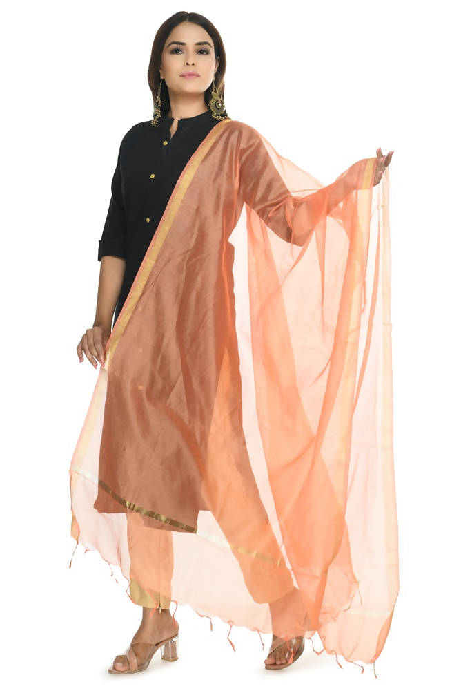 Peach Chanderi Banarasi Piping Dupatta for Elegant Styling